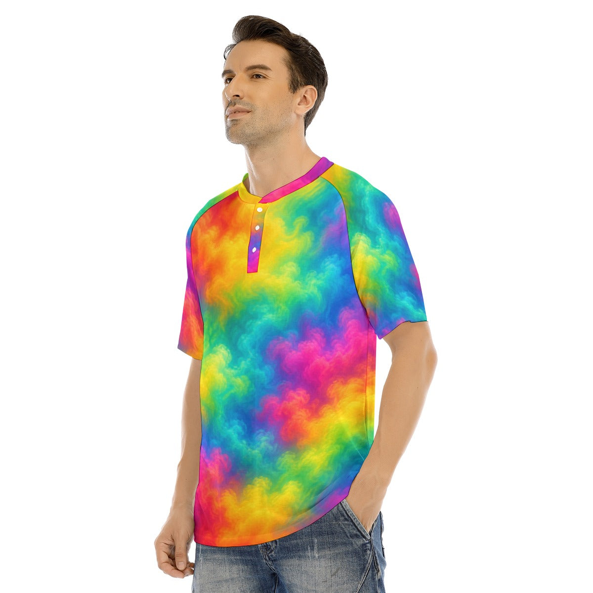 Men's Raglan Sleeve T-shirt With Button Closure