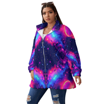 Unisex Borg Fleece Stand-up Collar Coat With Zipper Closure(Plus Size)