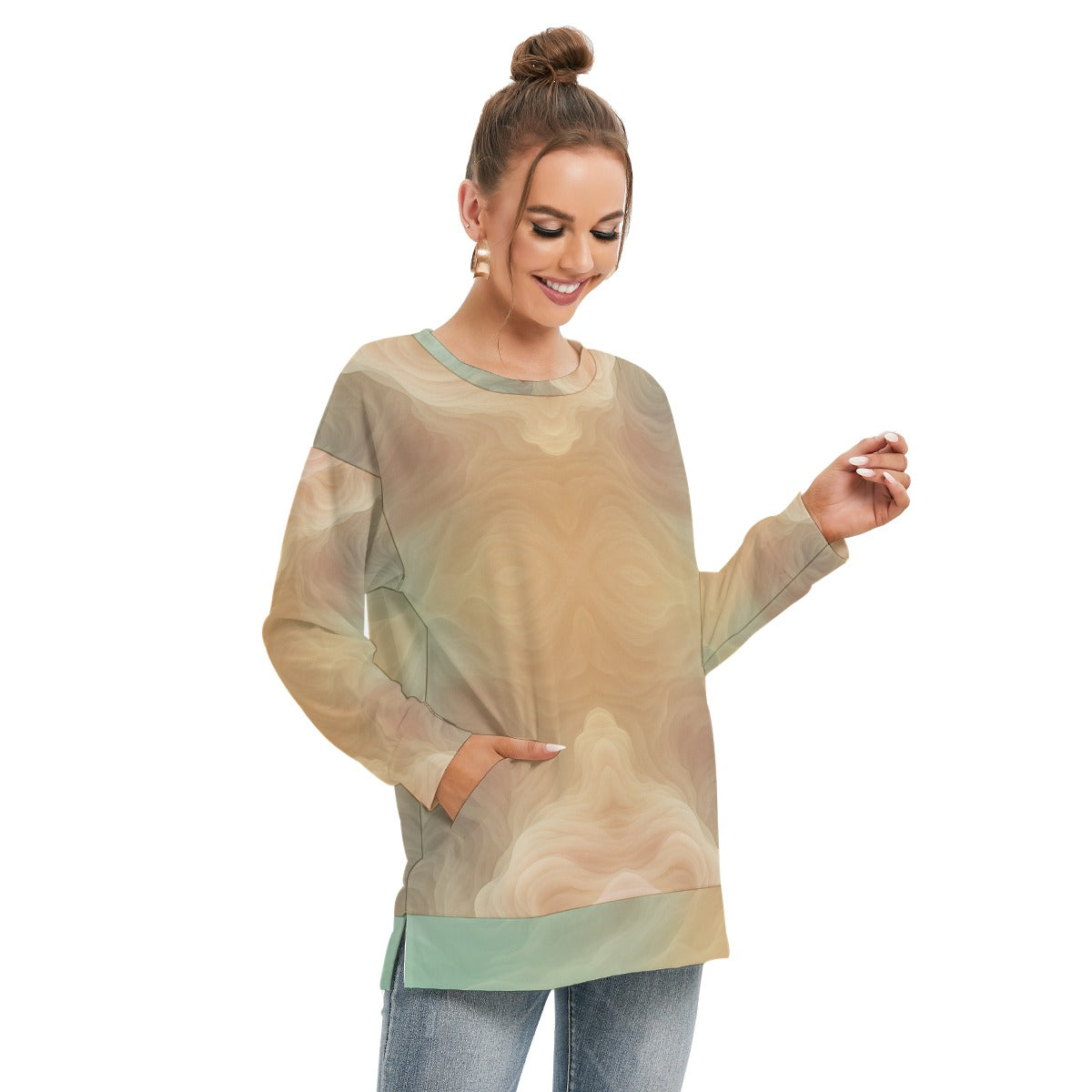 Women's Side Split O-neck Sweatshirt