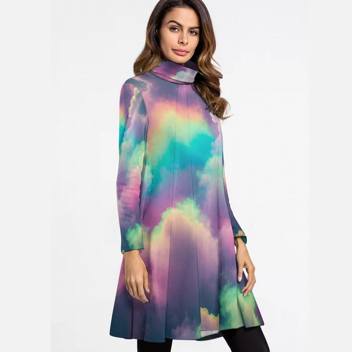 Women's High Neck Dress With Long Sleeve