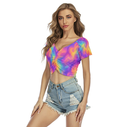 Women's Raglan Drawstring Front Crop Tee