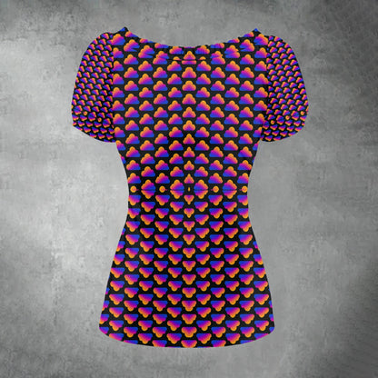 All-over print Women's Puff Sleeve Pleated Shirt