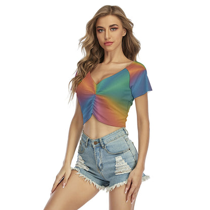 Women's Raglan Drawstring Front Crop Tee