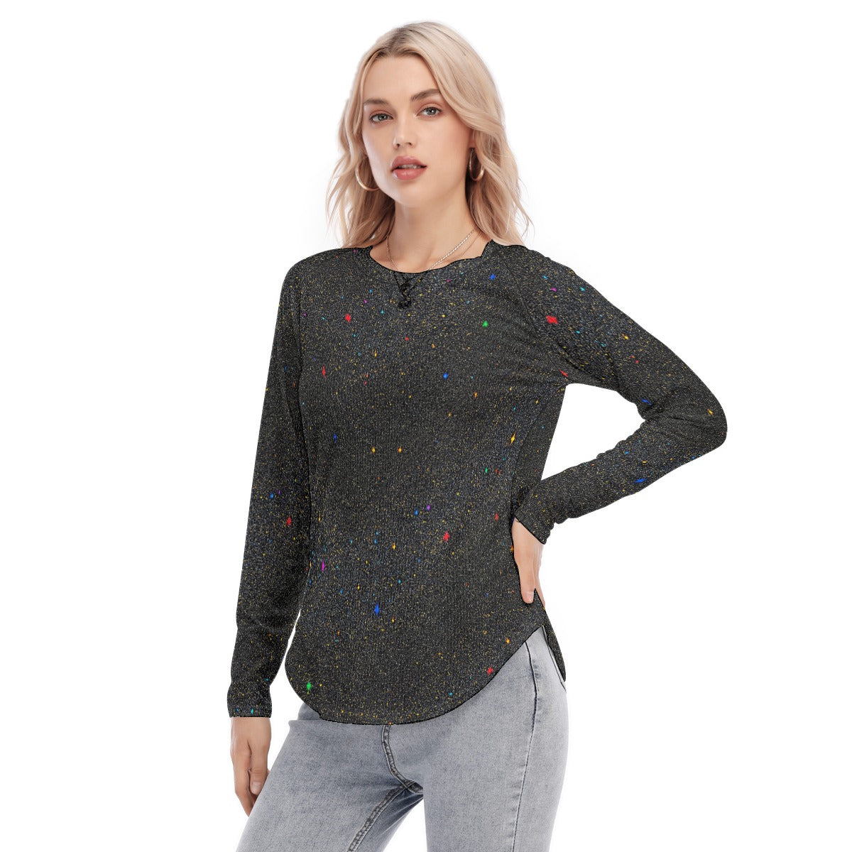 Women's Raglan Sleeves U-Shaped Hem Long Sleeves Blouse