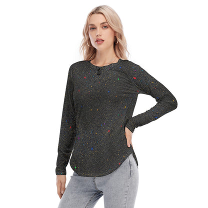 Women's Raglan Sleeves U-Shaped Hem Long Sleeves Blouse