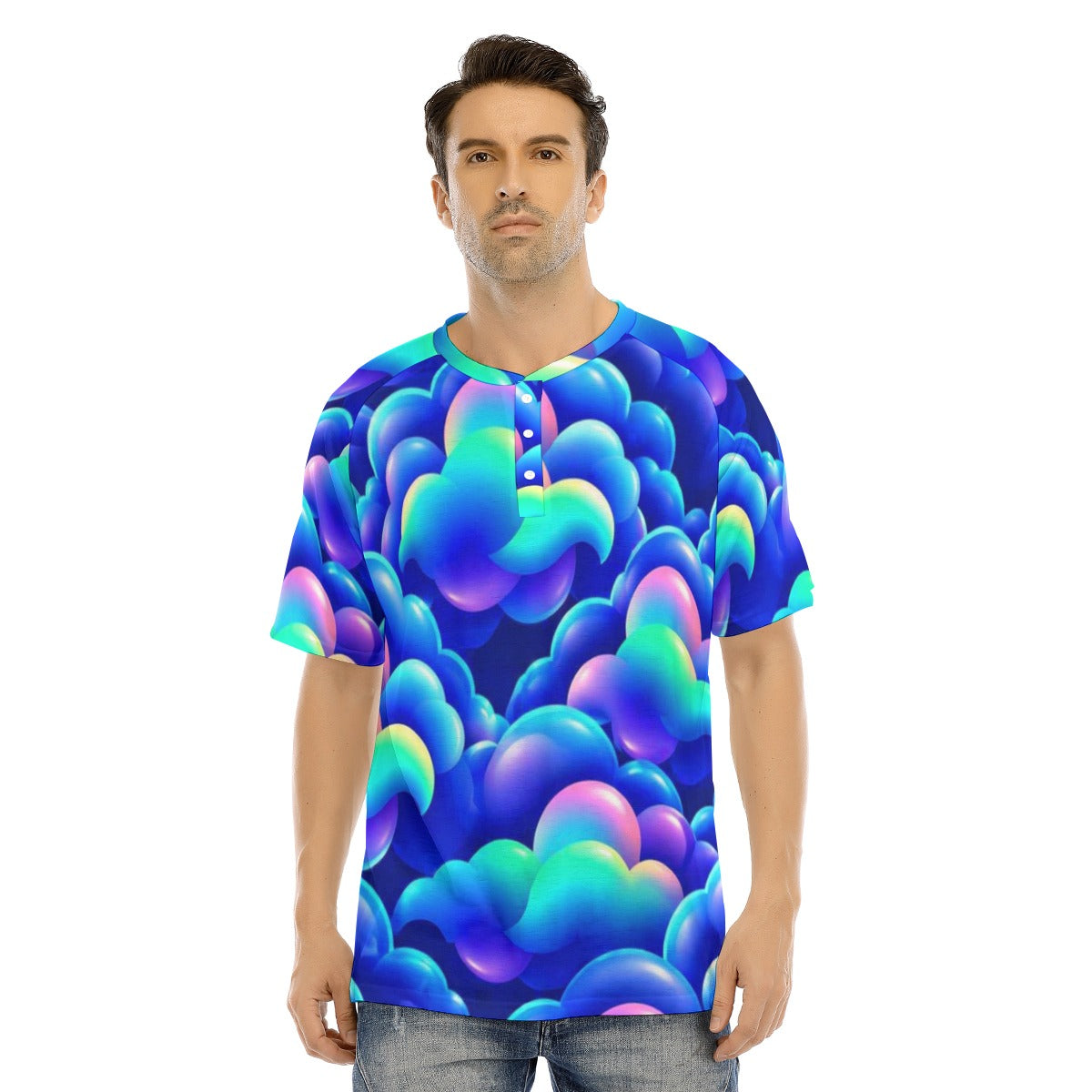 Men's Raglan Sleeve T-shirt With Button Closure