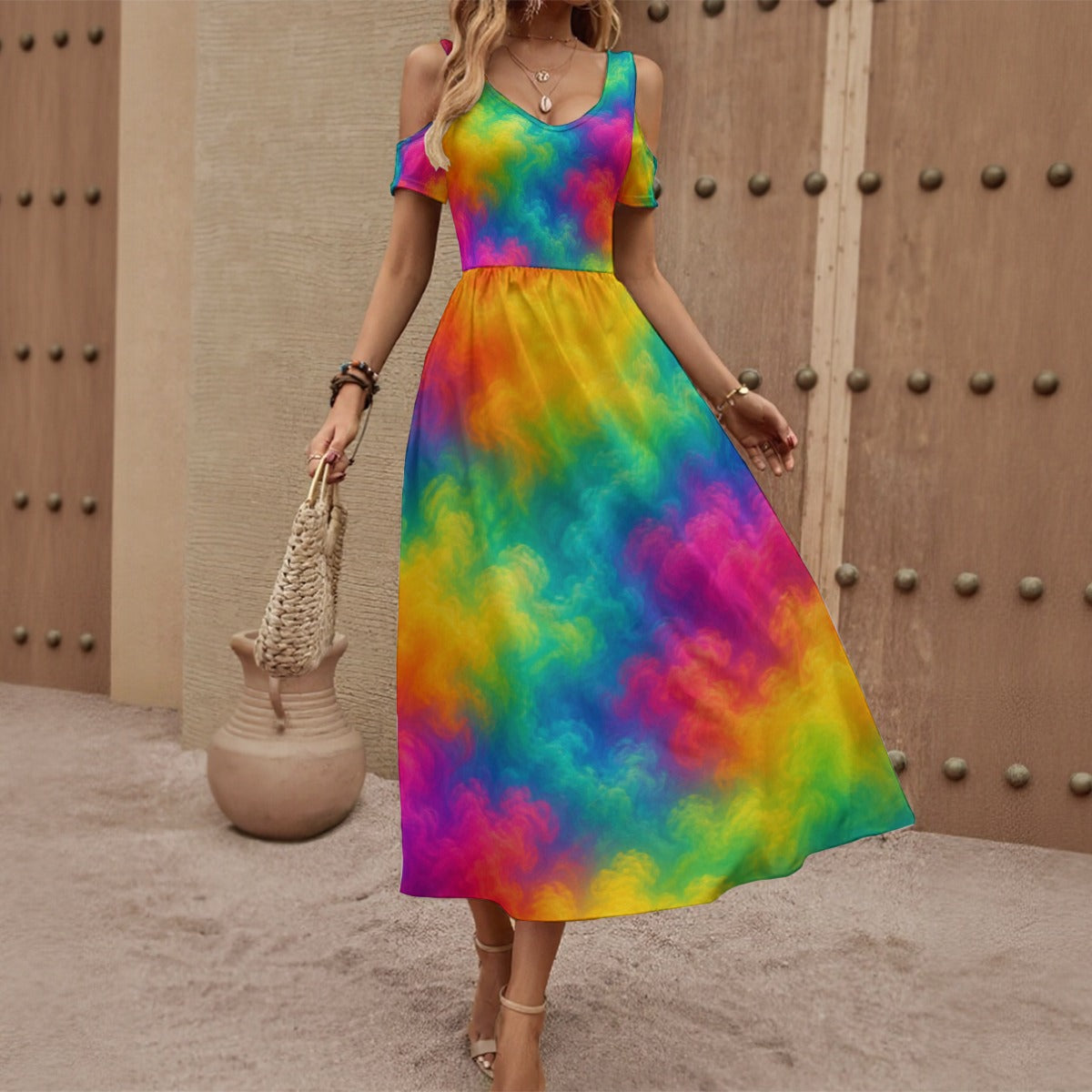 Women's V-neck Off-shoulder Dress