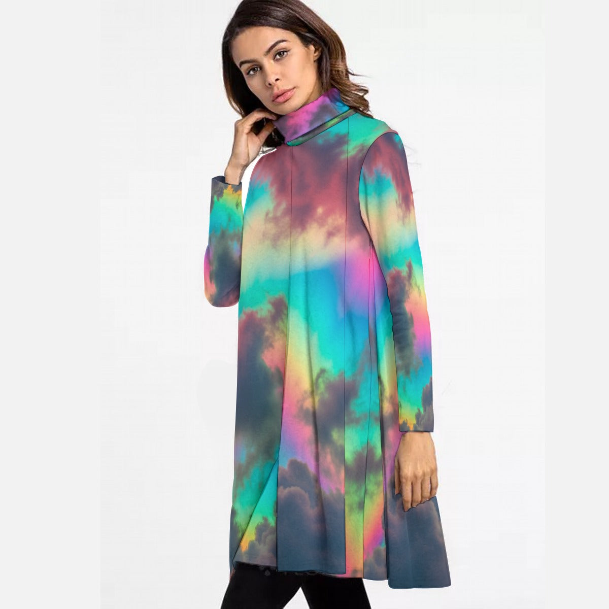Women's High Neck Dress With Long Sleeve