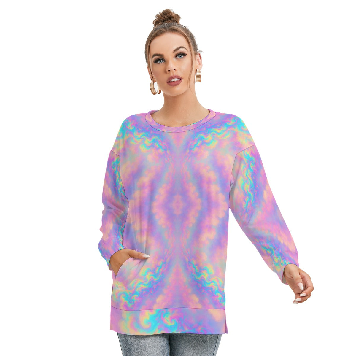 Women's Side Split O-neck Sweatshirt