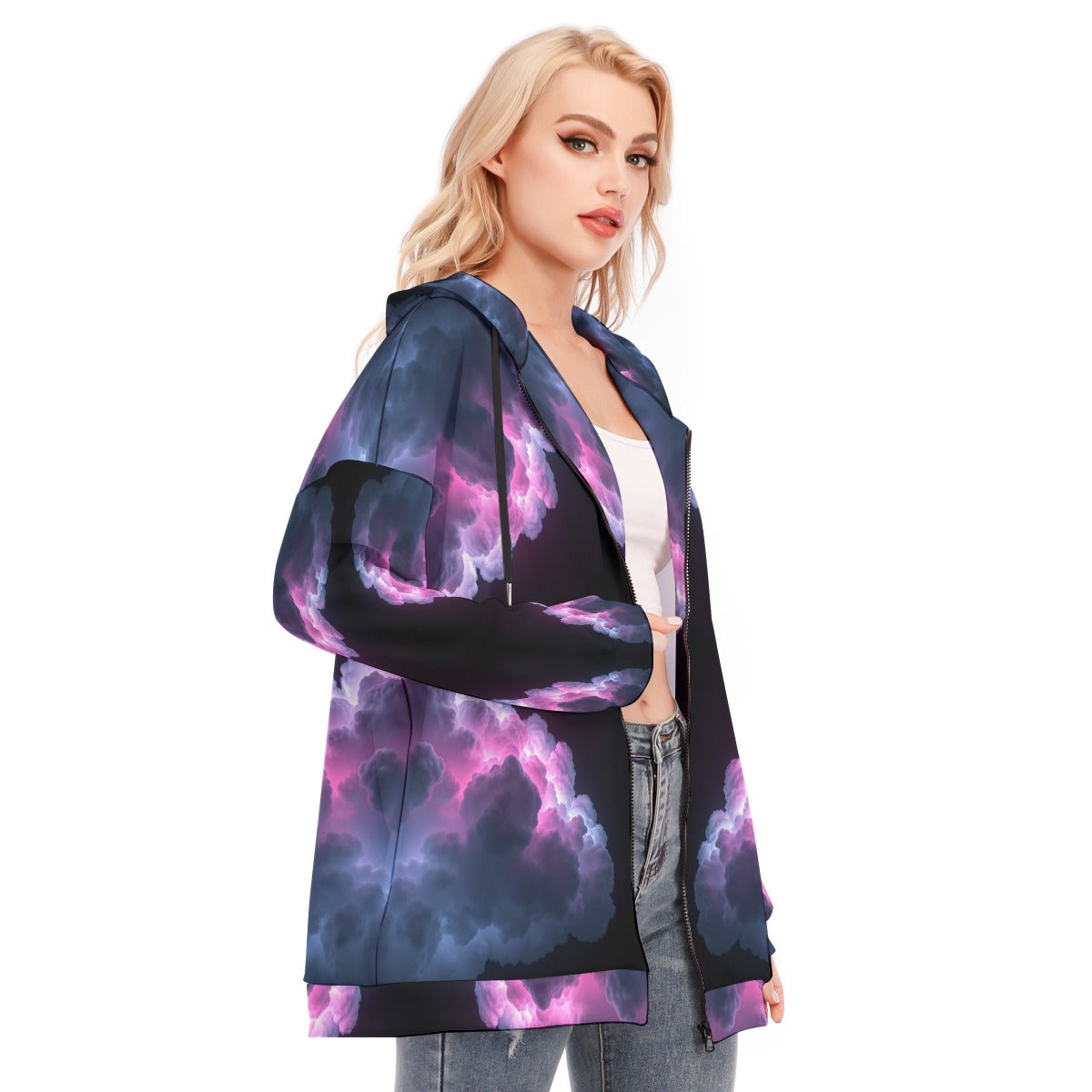 Women's Long Hoodie With Zipper Closure