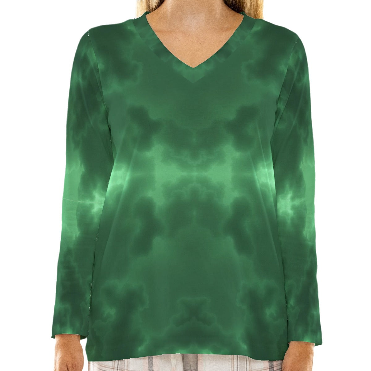 Women's Loose V-Neck T-Shirt With Long Sleeve