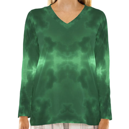 Women's Loose V-Neck T-Shirt With Long Sleeve