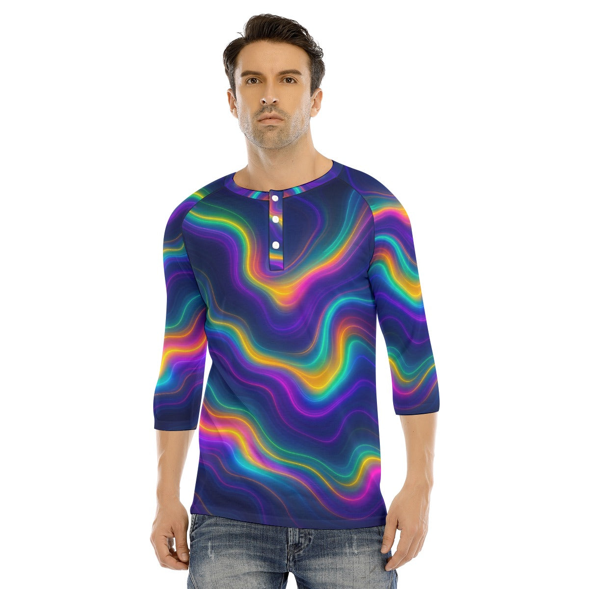 Men's Bracelet Sleeve T-shirt With Button Closure - view 1