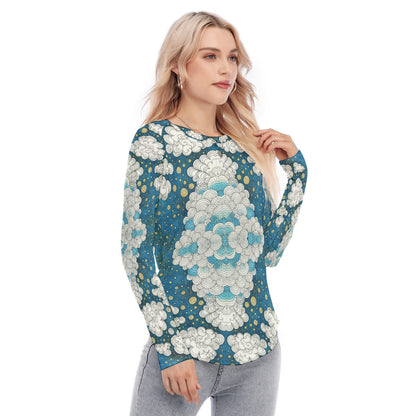 Women's Raglan Sleeves U-Shaped Hem Long Sleeves Blouse