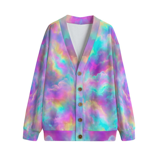 Unisex V-neck Knitted Fleece Cardigan With Button Closure