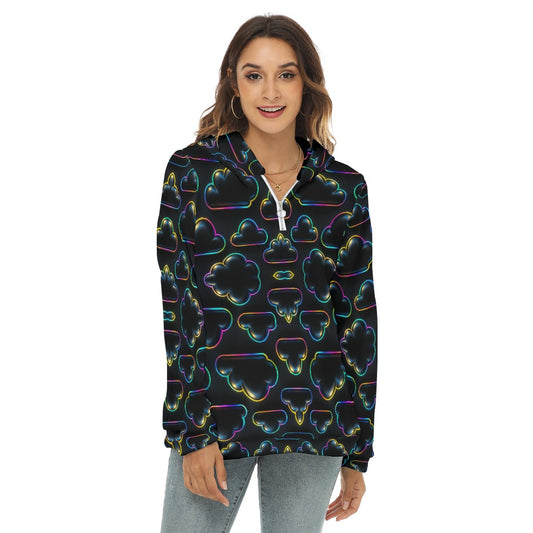 Women's Borg Fleece Hoodie With Half Zip