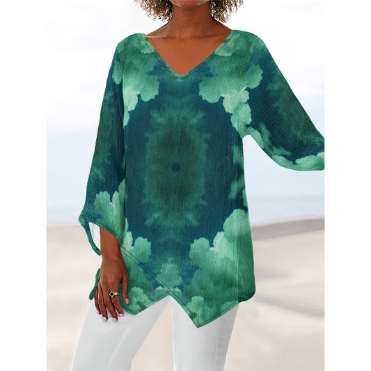 Women's V-neck T-shirt With Irregular Hem