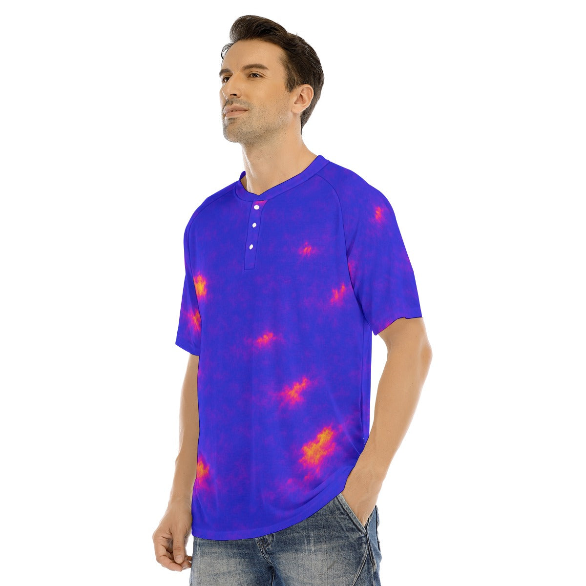 Men's Raglan Sleeve T-shirt With Button Closure