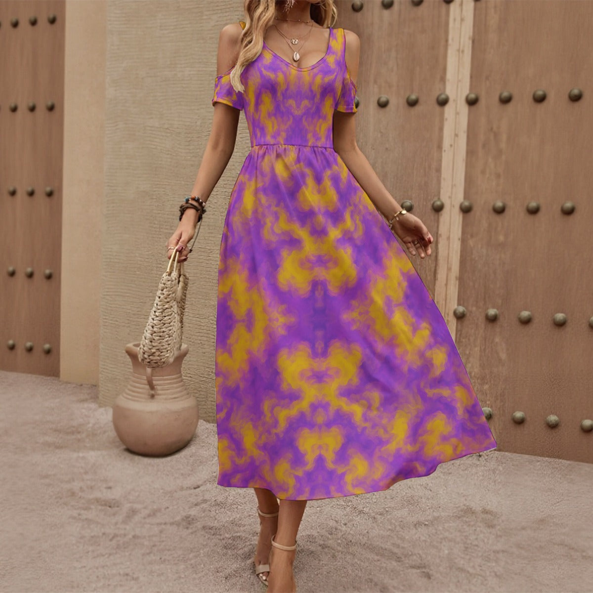 Women's V-neck Off-shoulder Dress