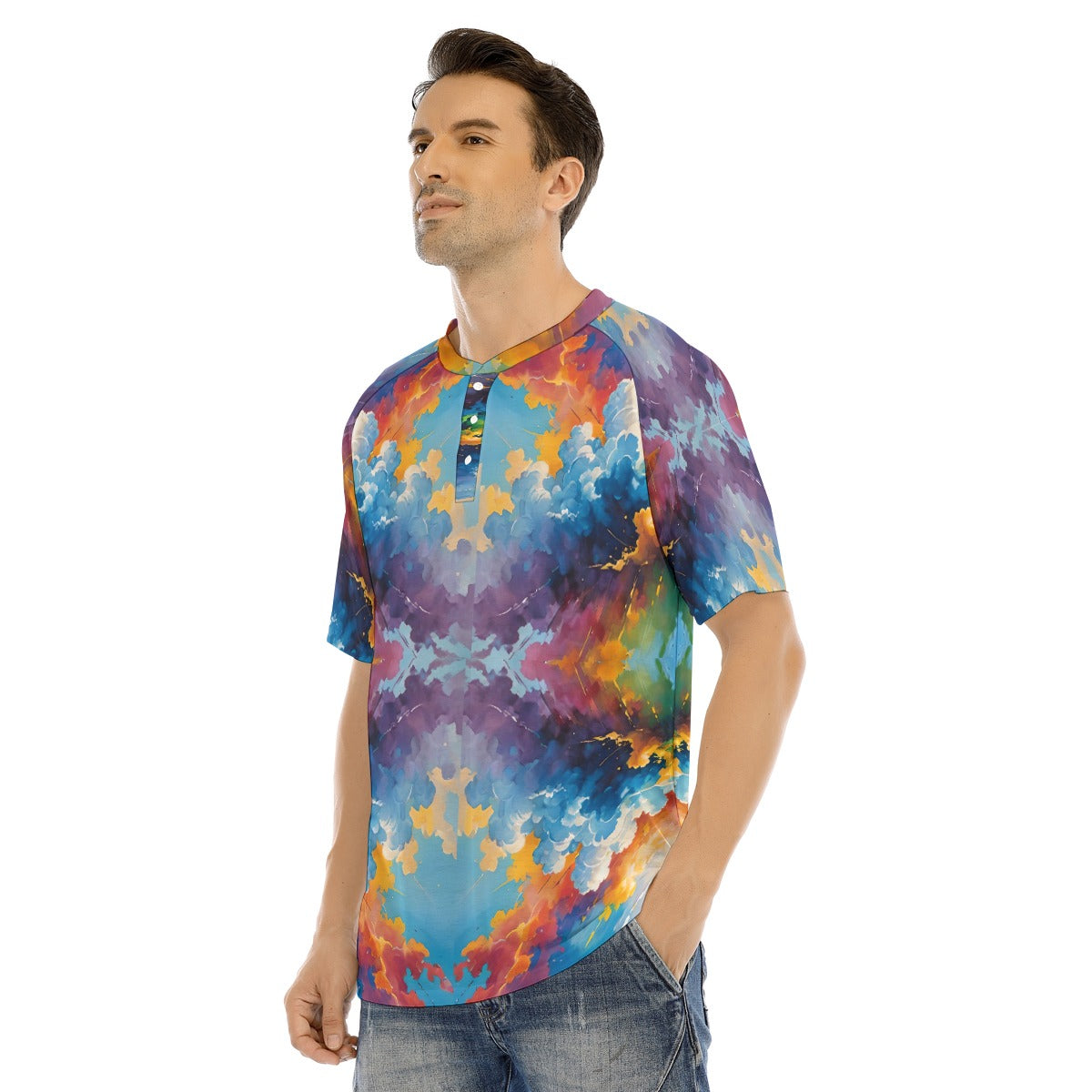 Men's Raglan Sleeve T-shirt With Button Closure