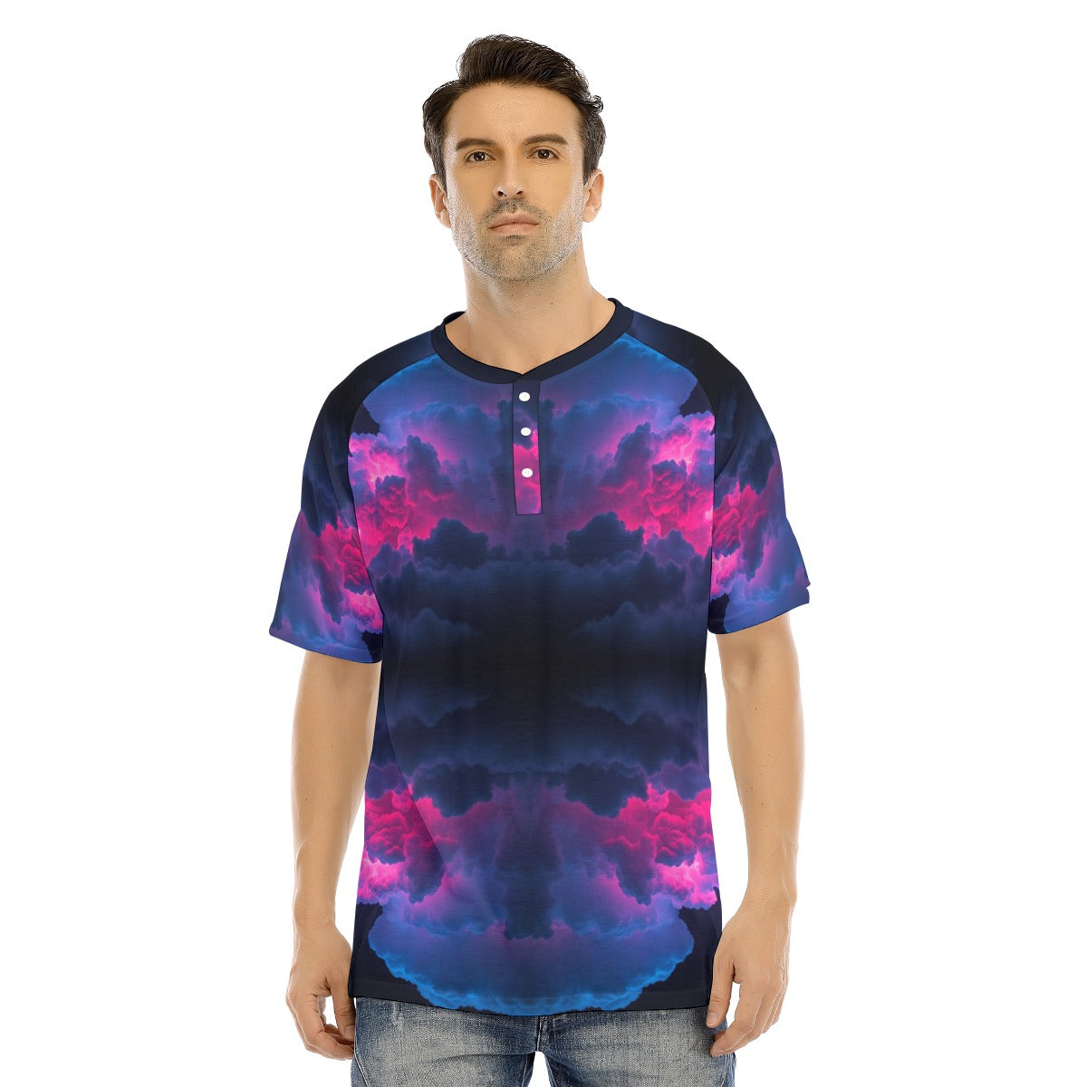 Men's Raglan Sleeve T-shirt With Button Closure
