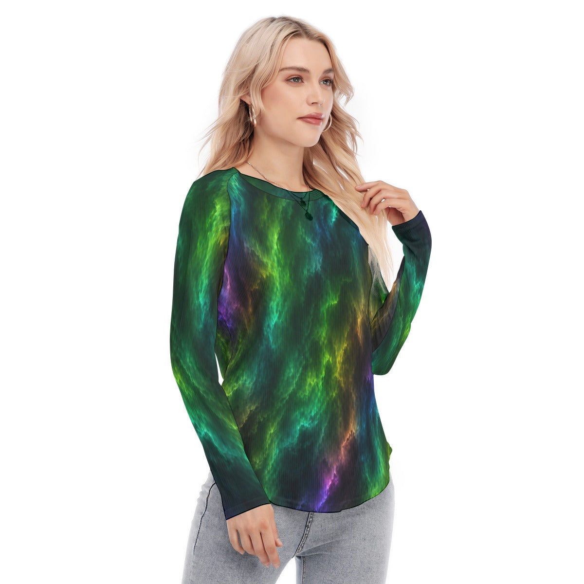 Women's Raglan Sleeves U-Shaped Hem Long Sleeves Blouse