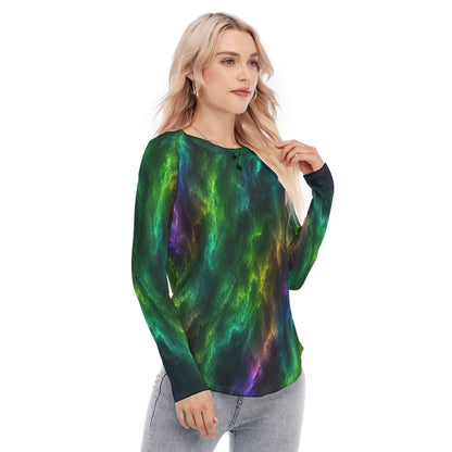 Women's Raglan Sleeves U-Shaped Hem Long Sleeves Blouse