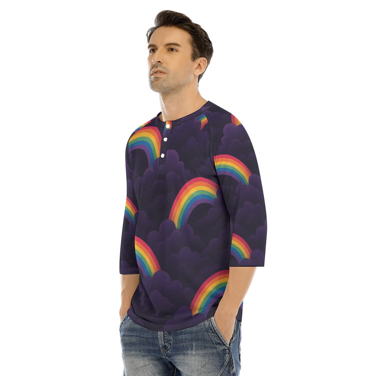 Men's Bracelet Sleeve T-shirt With Button Closure - view 3