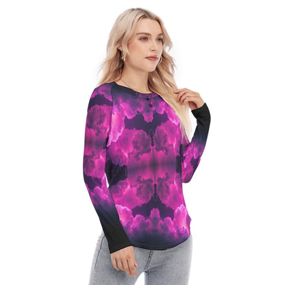 Women's Raglan Sleeves U-Shaped Hem Long Sleeves Blouse
