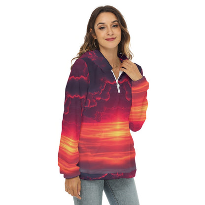 Women's Borg Fleece Hoodie With Half Zip
