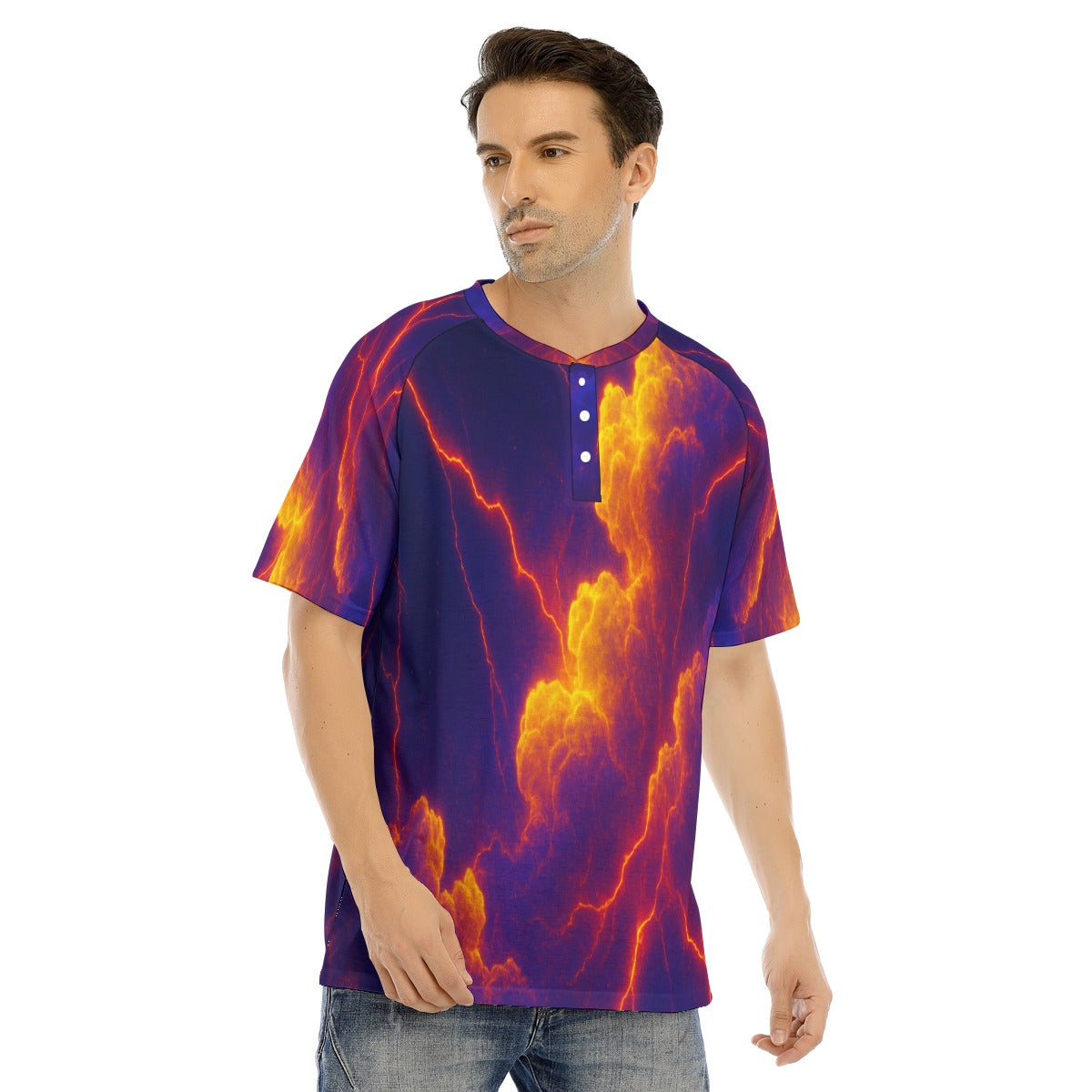 Men's Raglan Sleeve T-shirt With Button Closure