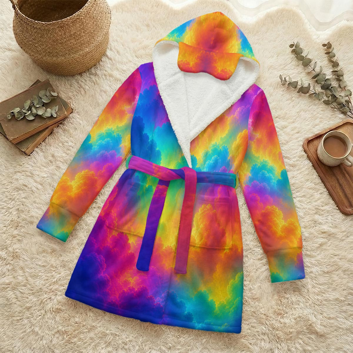 Unisex Flannel Hooded Robe With Eye Mask
