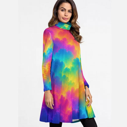 Women's High Neck Dress With Long Sleeve