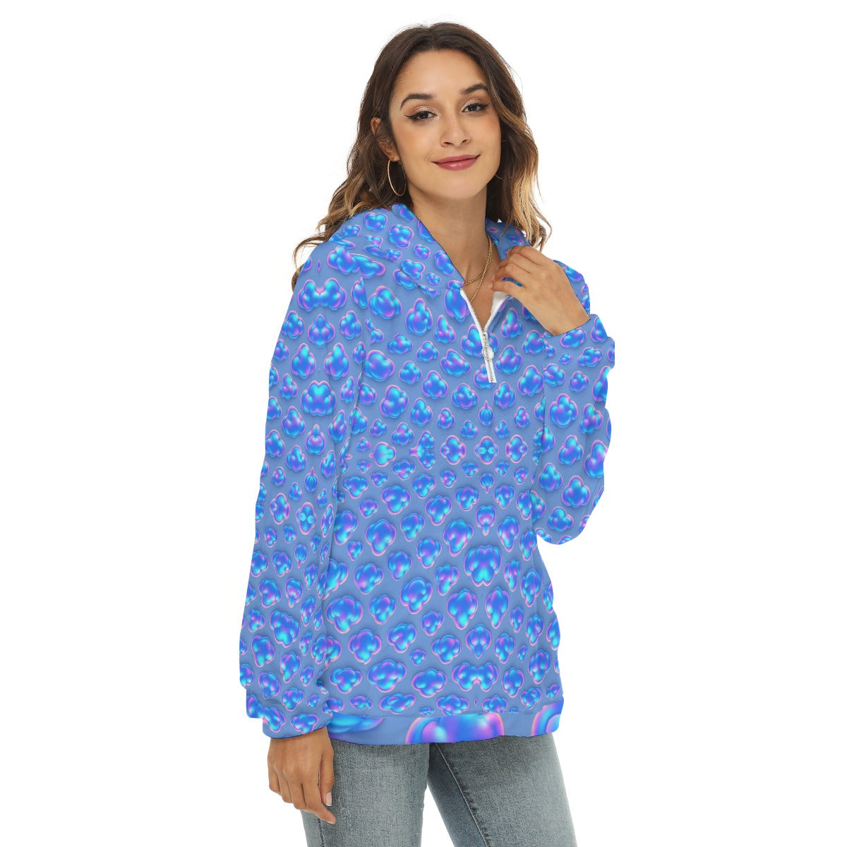 Women's Borg Fleece Hoodie With Half Zip