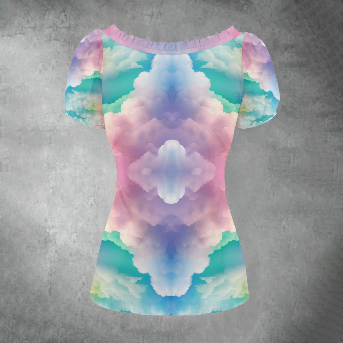 All-over print Women's Puff Sleeve Pleated Shirt