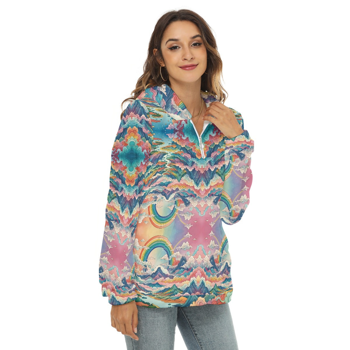 Women's Borg Fleece Hoodie With Half Zip
