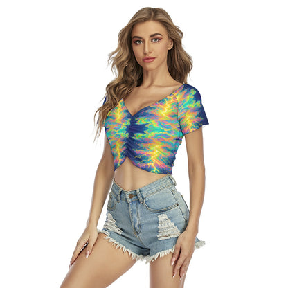 Women's Raglan Drawstring Front Crop Tee