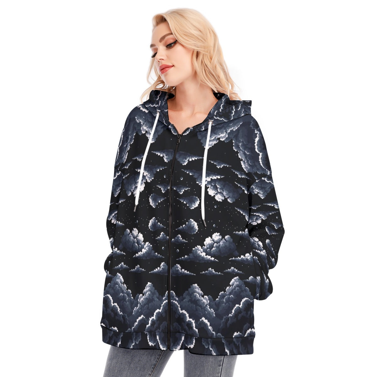 Women's Long Hoodie With Zipper Closure