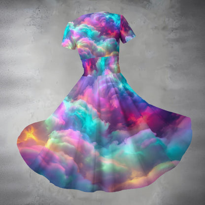 All-over Print Women's Short Sleeve V Neck Midi Dress