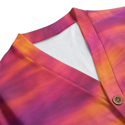 Unisex V-neck Knitted Fleece Cardigan With Button Closure