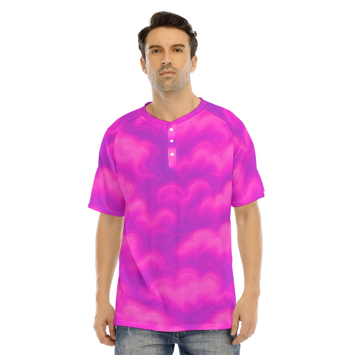 Men's Raglan Sleeve T-shirt With Button Closure
