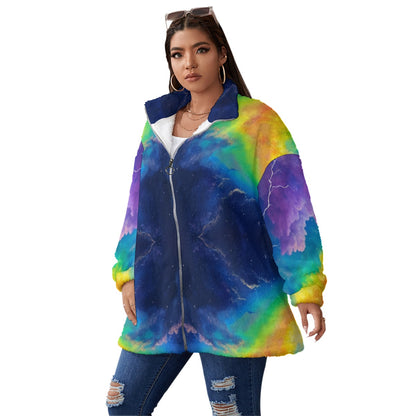 Unisex Borg Fleece Stand-up Collar Coat With Zipper Closure(Plus Size)