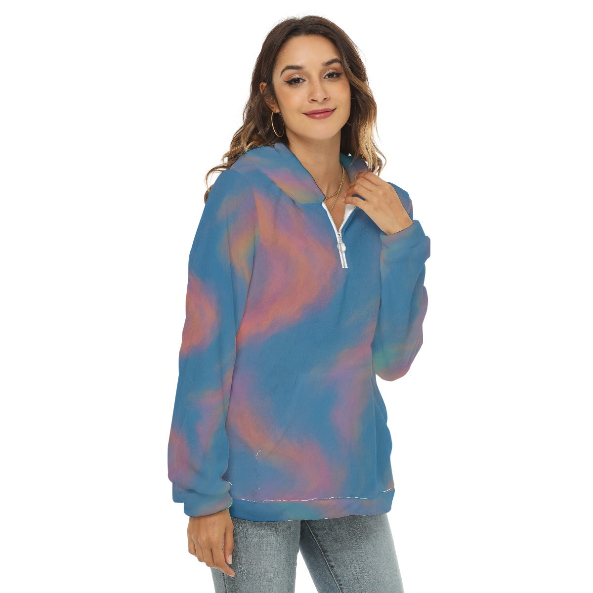 Women's Borg Fleece Hoodie With Half Zip