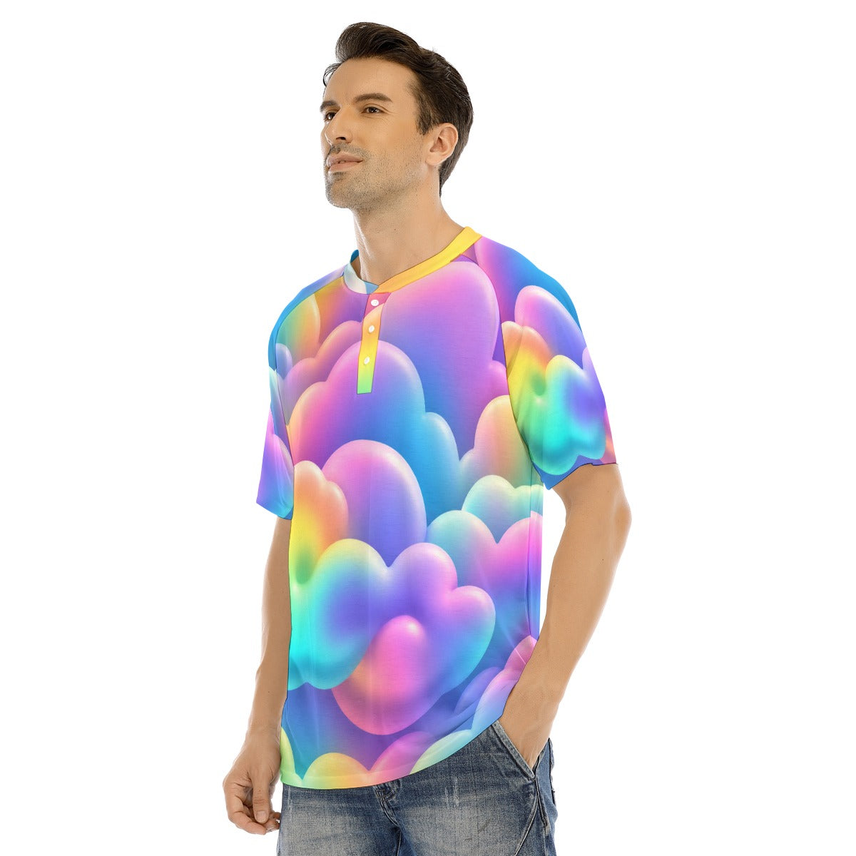 Men's Raglan Sleeve T-shirt With Button Closure