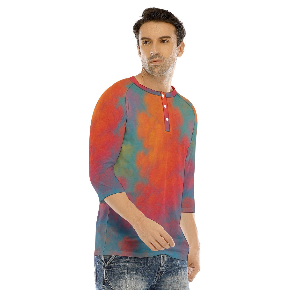 Men's Bracelet Sleeve T-shirt With Button Closure - view 2