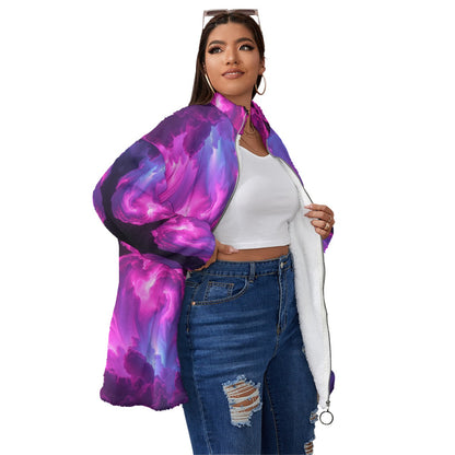 Unisex Borg Fleece Stand-up Collar Coat With Zipper Closure(Plus Size)