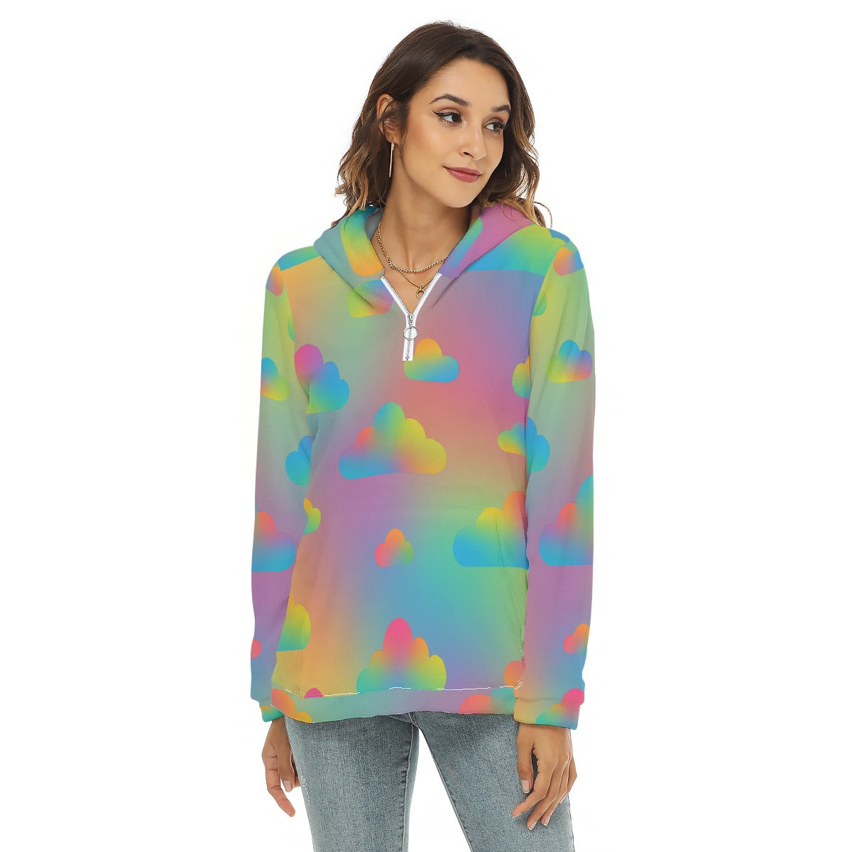 Women's Borg Fleece Hoodie With Half Zip