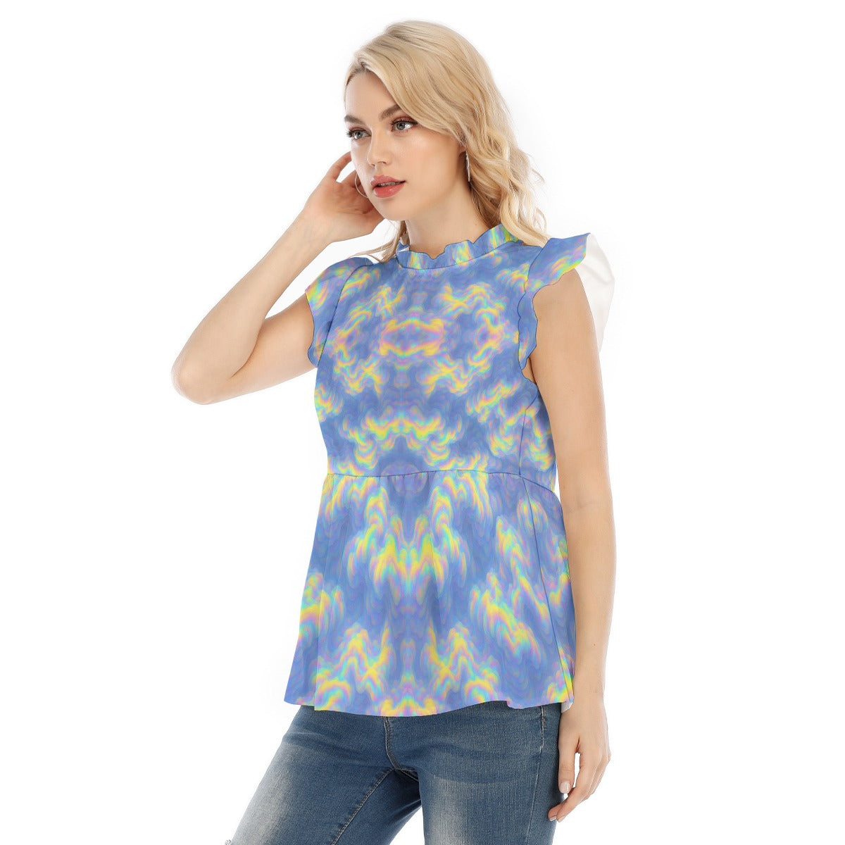 Women's Blouse With Lotus Leaf Lace