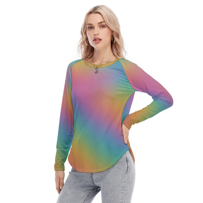 Women's Raglan Sleeves U-Shaped Hem Long Sleeves Blouse