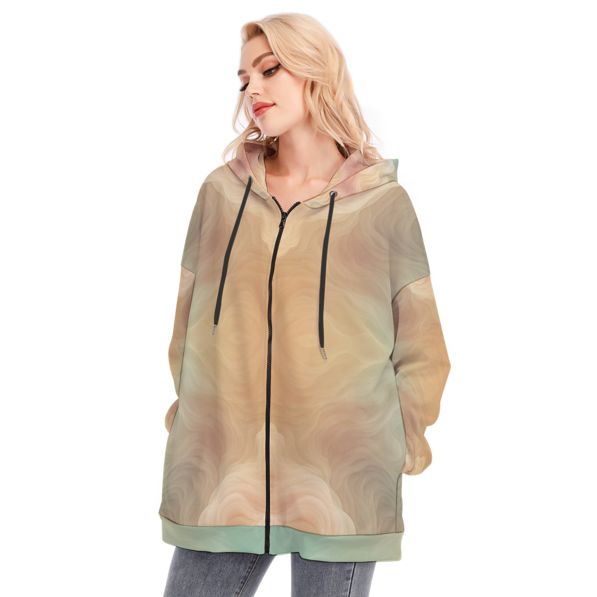 Women's Long Hoodie With Zipper Closure